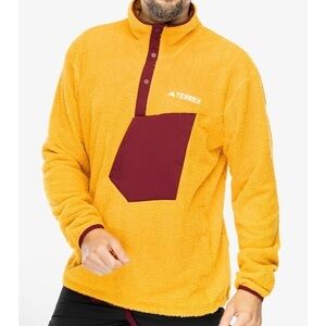 Adidas Men’s Terrex XPLORIC High Pile Fleece Pullover S Yellow Maroon NEW